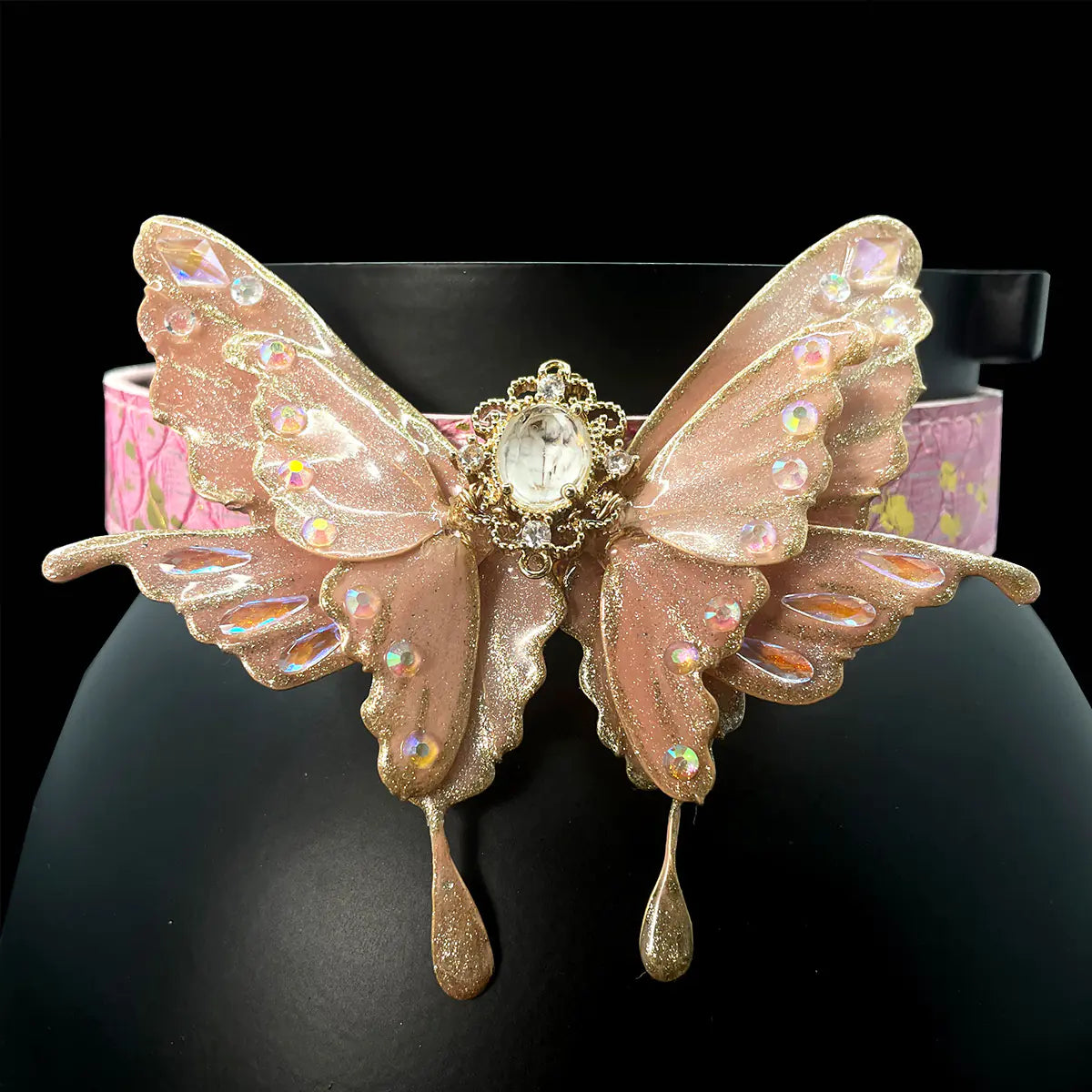 Artisan Pink Butterfly Choker with Leash