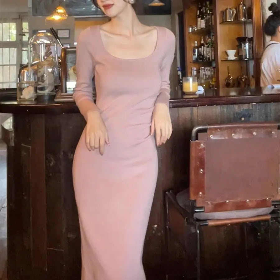 Chic Retro Square Knit Dress