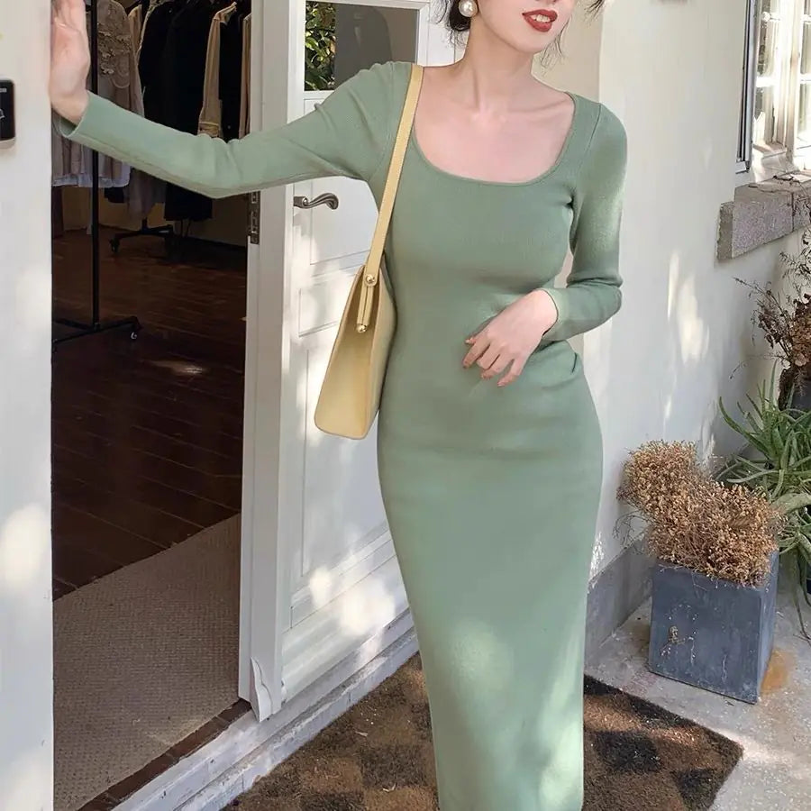 Chic Retro Square Knit Dress
