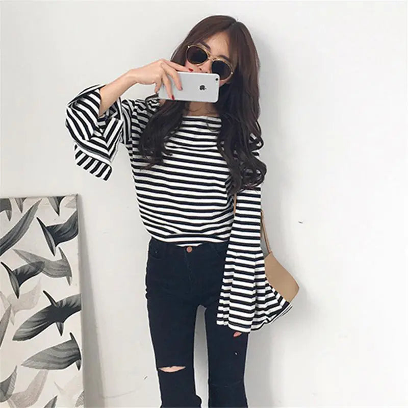 MonoStripe Flare Sleeve Top