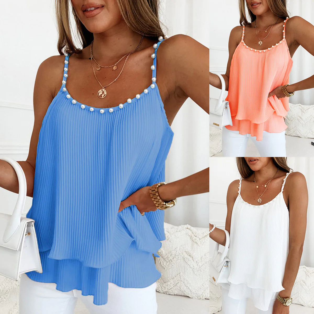 Chic Pearl Pleated Tank