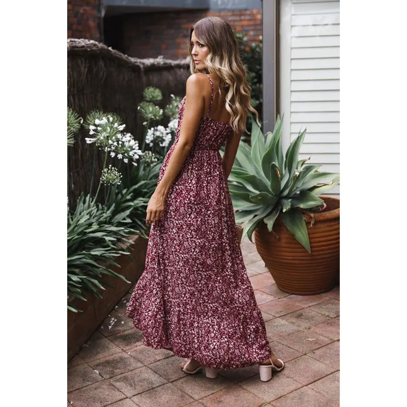 Chic Blossom Maxi Dress with Knot Straps