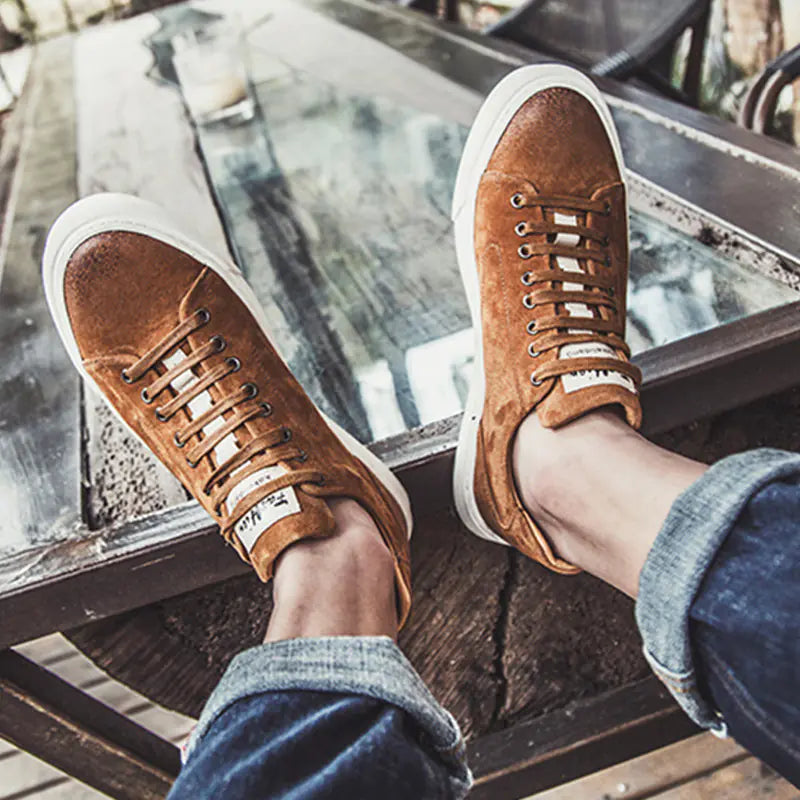 Men's Suede-Trim Leather Sneakers