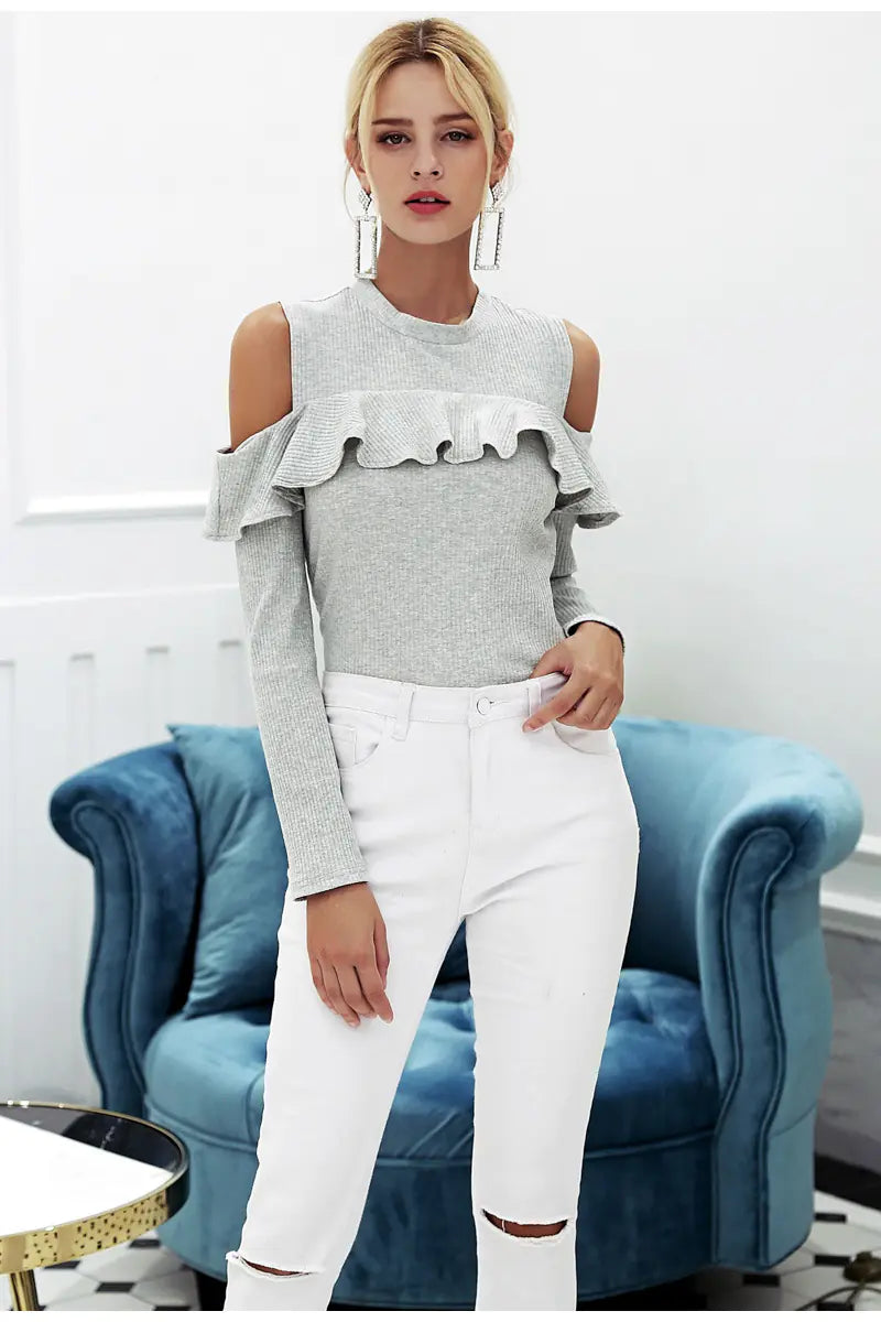 Chic Off-Shoulder Knit Blouse