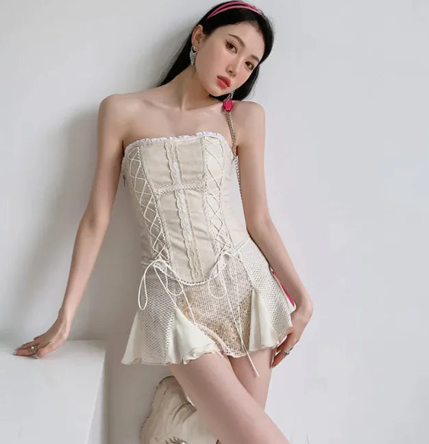 Lace-Up Leather Bustier Top