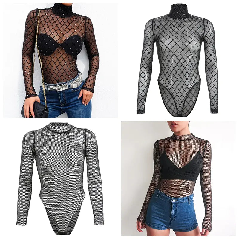 Elegant Sheer Turtleneck Blouse