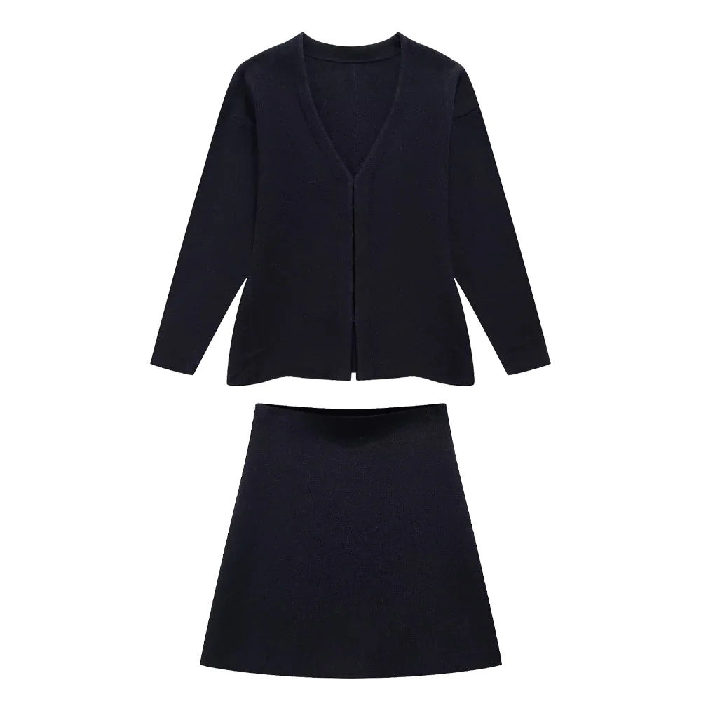 Chic Knitted Skirt and Jacket Set