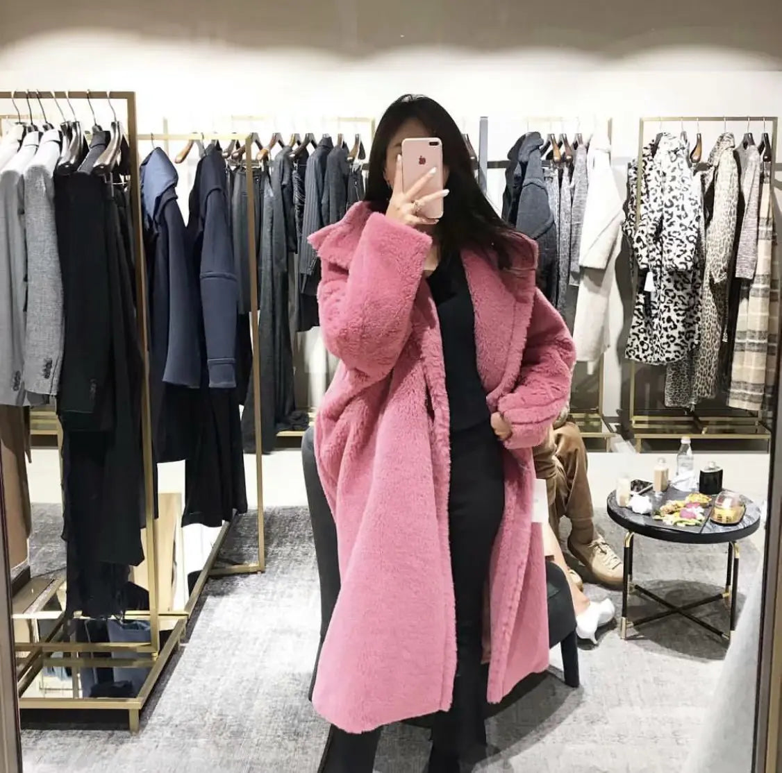 Chic Shearling Mid-Length Coat