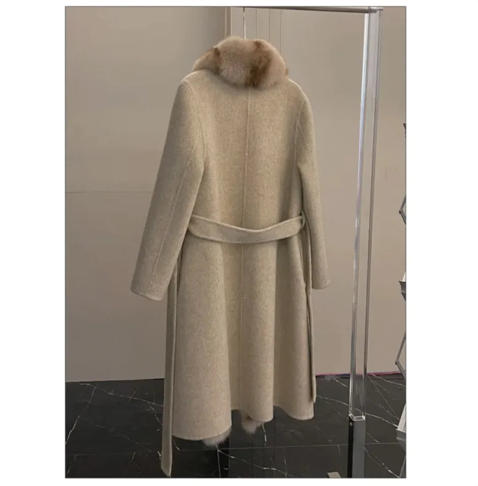 Alpaca Wool Elegance Coat with Removable Fox Collar