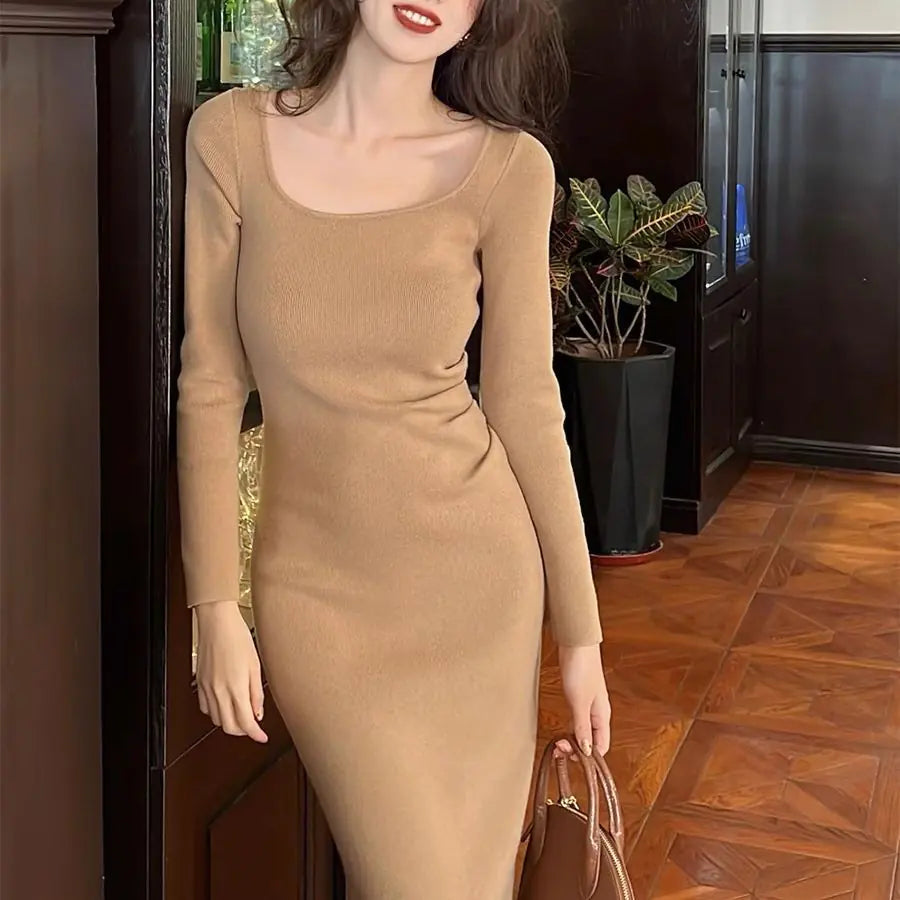Chic Retro Square Knit Dress
