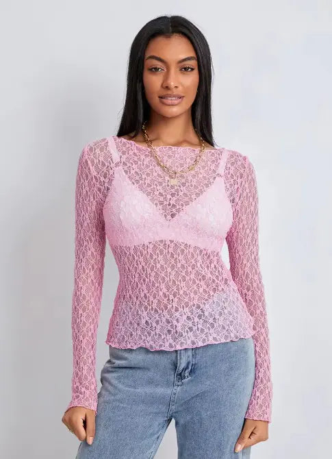 Ladies' Flowy Lace Mesh Blouse