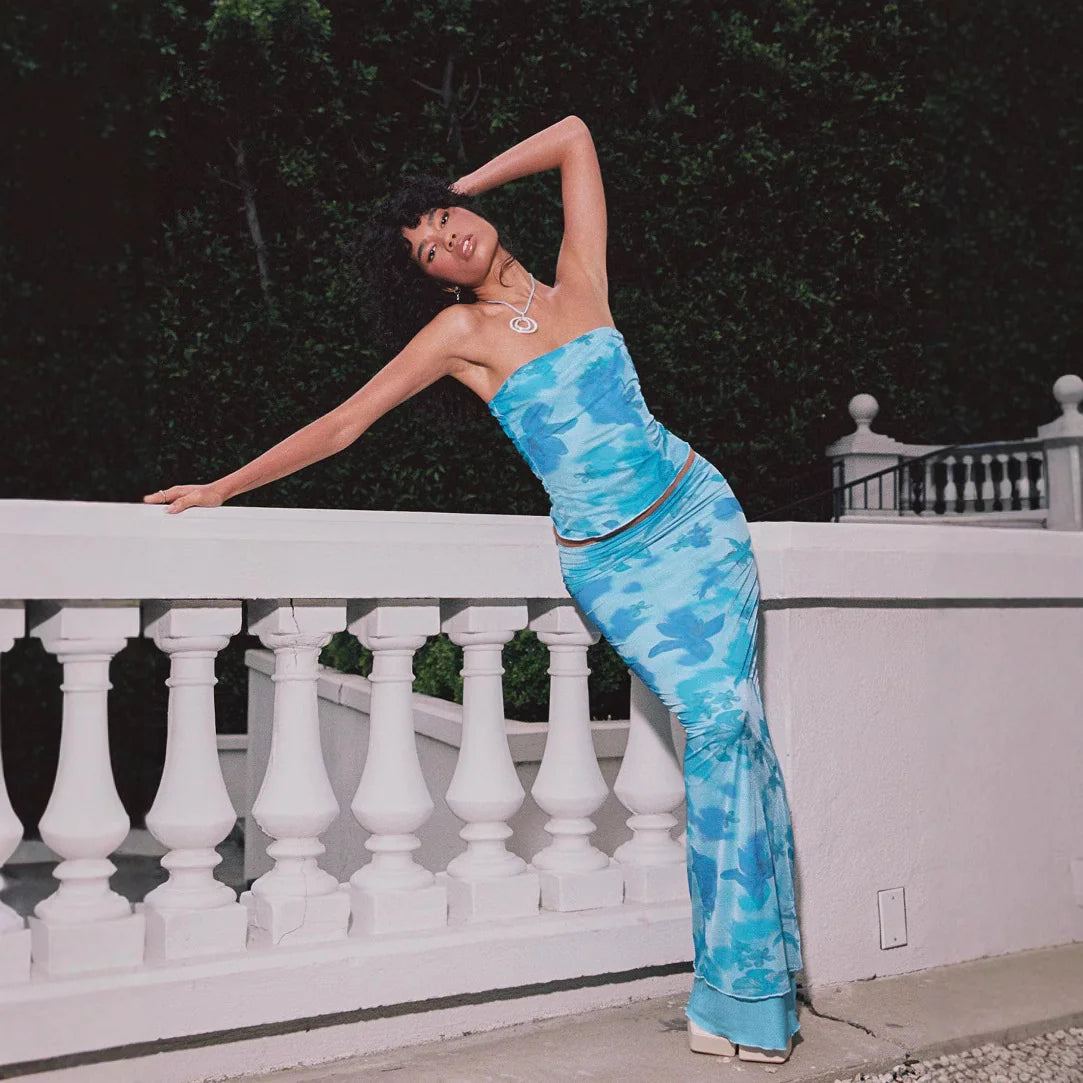 Patterned Tube Top & Skirt Combo