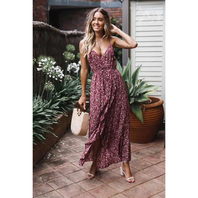 Chic Blossom Maxi Dress with Knot Straps