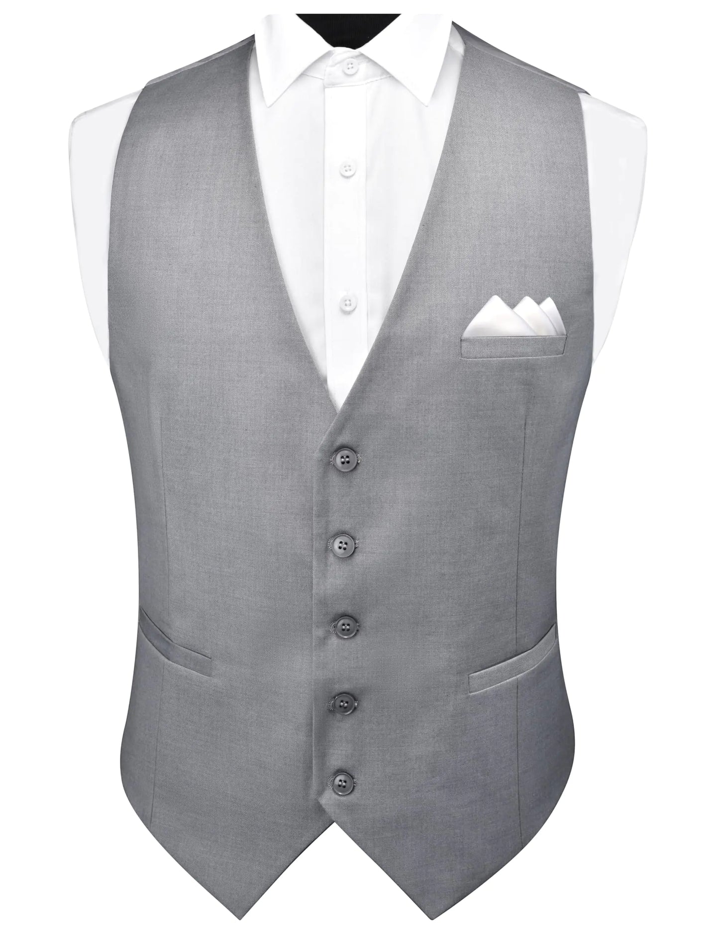 GUSLESON Mens Light Grey Vests Solid Suit Vest for Men Waistcoat and Pocket Square Set Vest Suit Tuxedo Set Wedding Party (0820-03-XL)