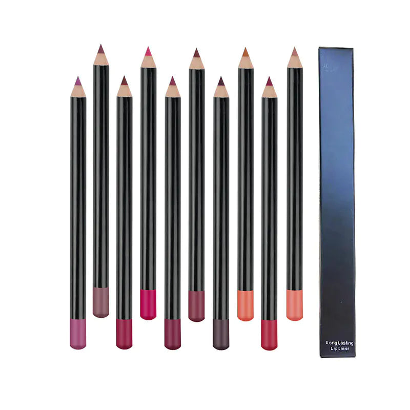 12-Piece Black Wooden Waterproof Lip Liners