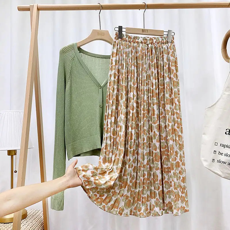 Elegant Floral Silk Skirt