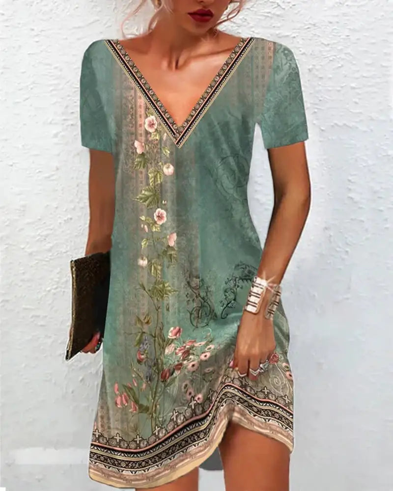 Stylish V-neck Print Dress