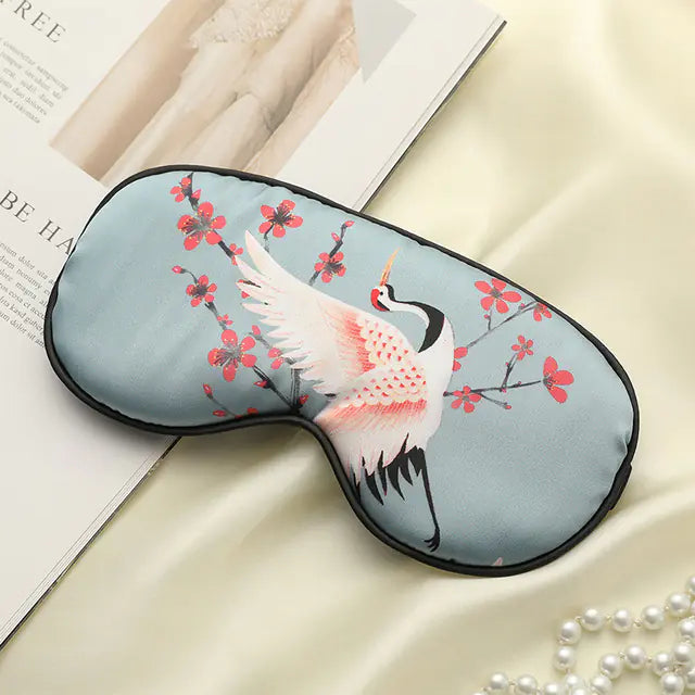 Luxury Silk Eye Mask - Crane Design
