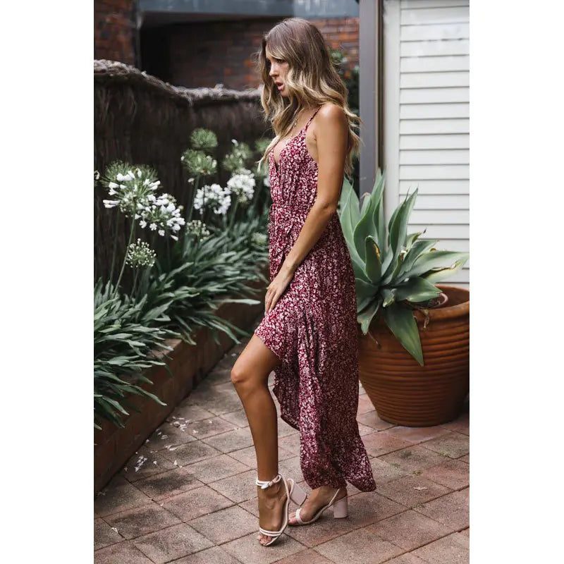 Chic Blossom Maxi Dress with Knot Straps