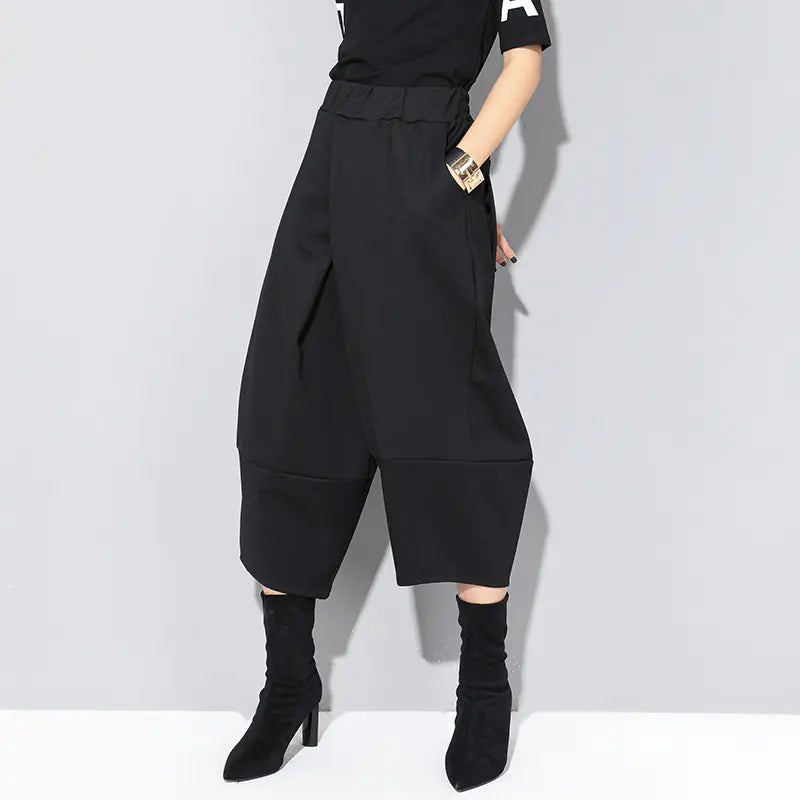 Chic Wide-Leg Black Casual Trousers