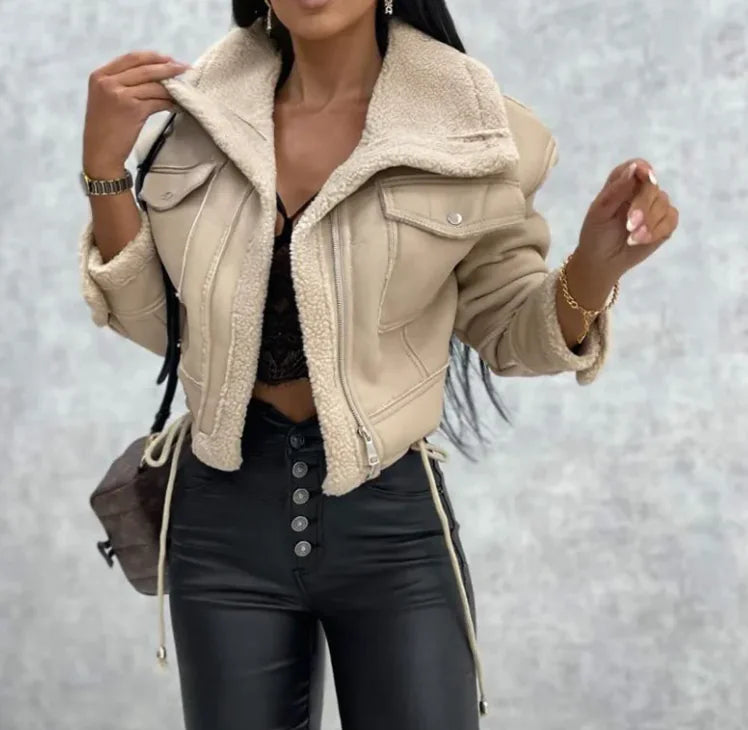 Chic Lapel Leather Jacket