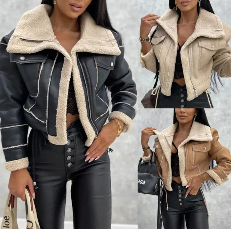 Chic Lapel Leather Jacket