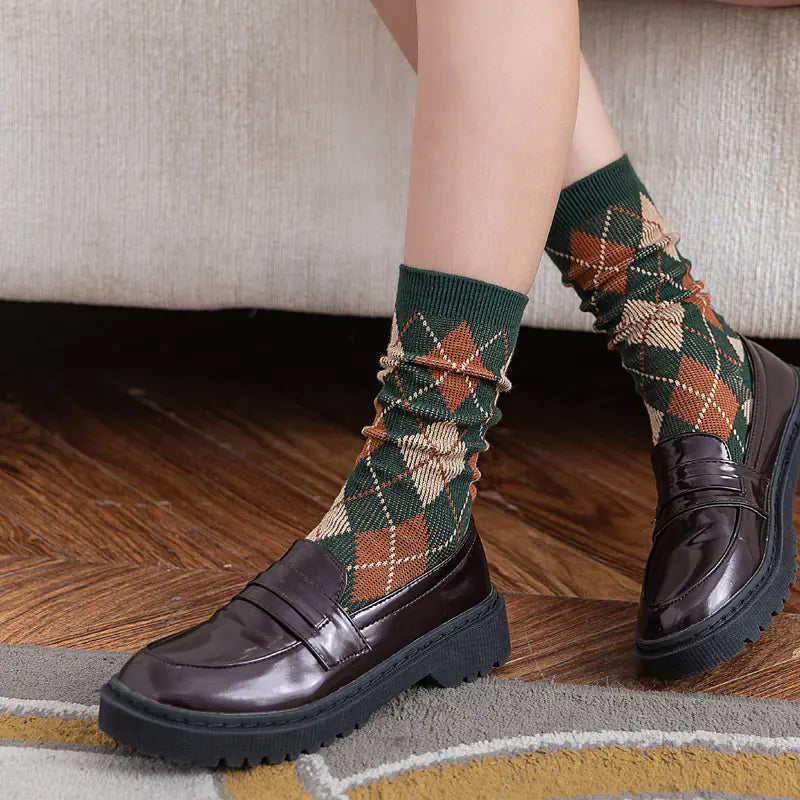 Japanese Cotton Rhombus Patterned Socks