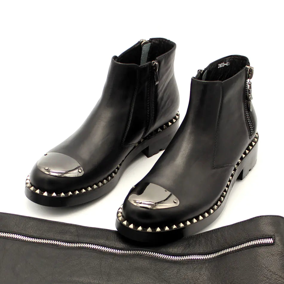 JINIWU Urban Leather Boots with Dual Zips