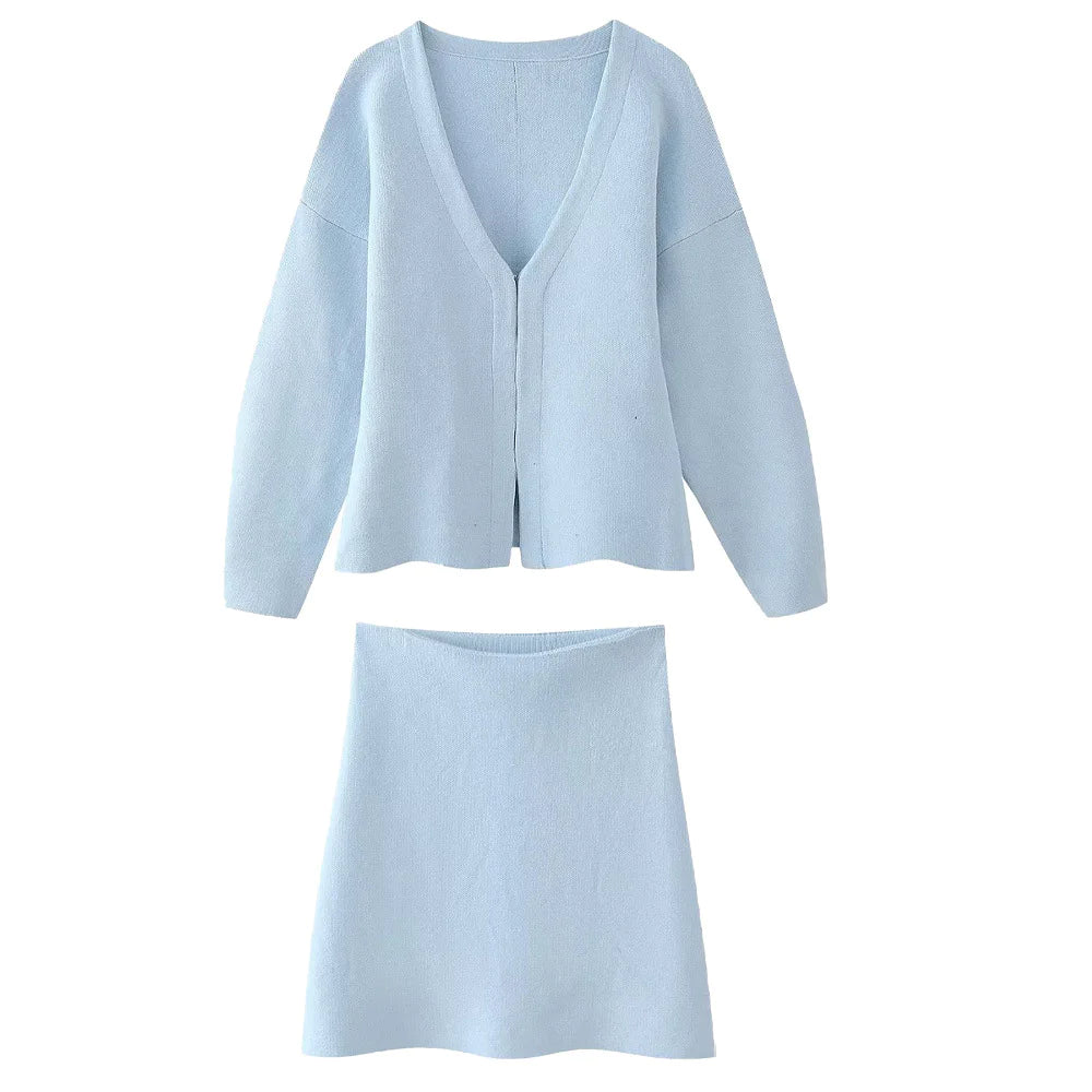Chic Knitted Skirt and Jacket Set
