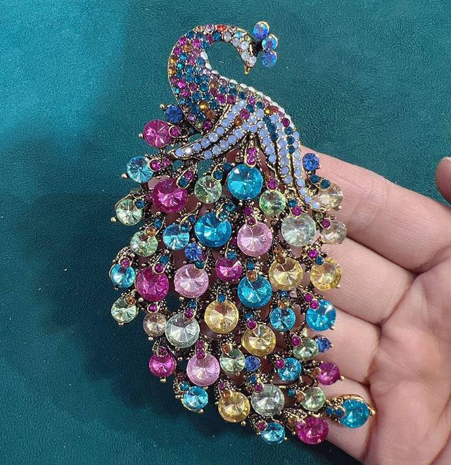 Vibrant Peacock Metal Brooch