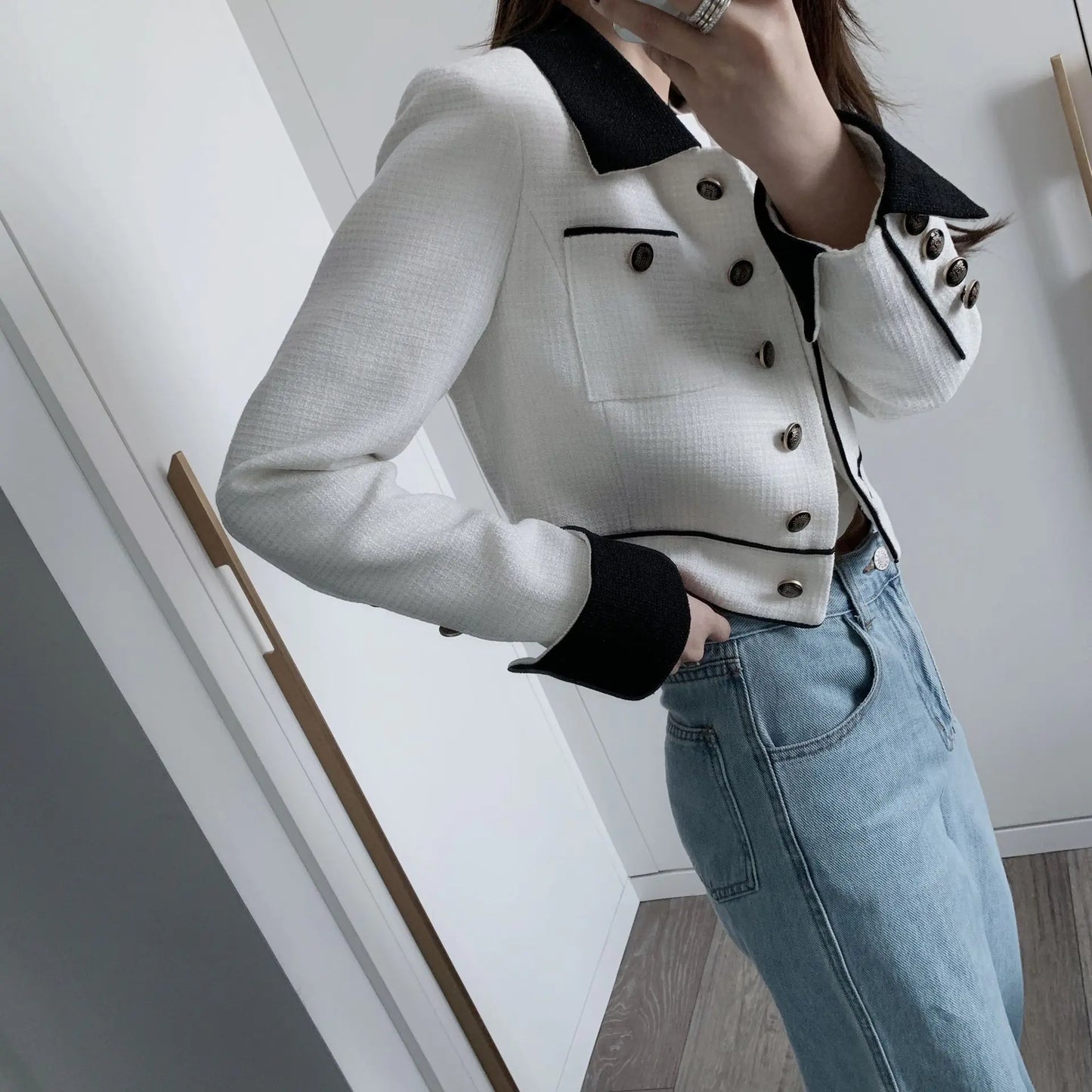 Chic Beige Color-Block Blouse