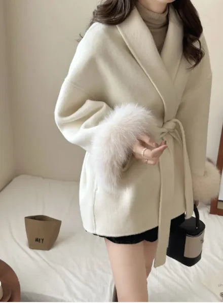 Reversible Wool Coat Elegant Wrap