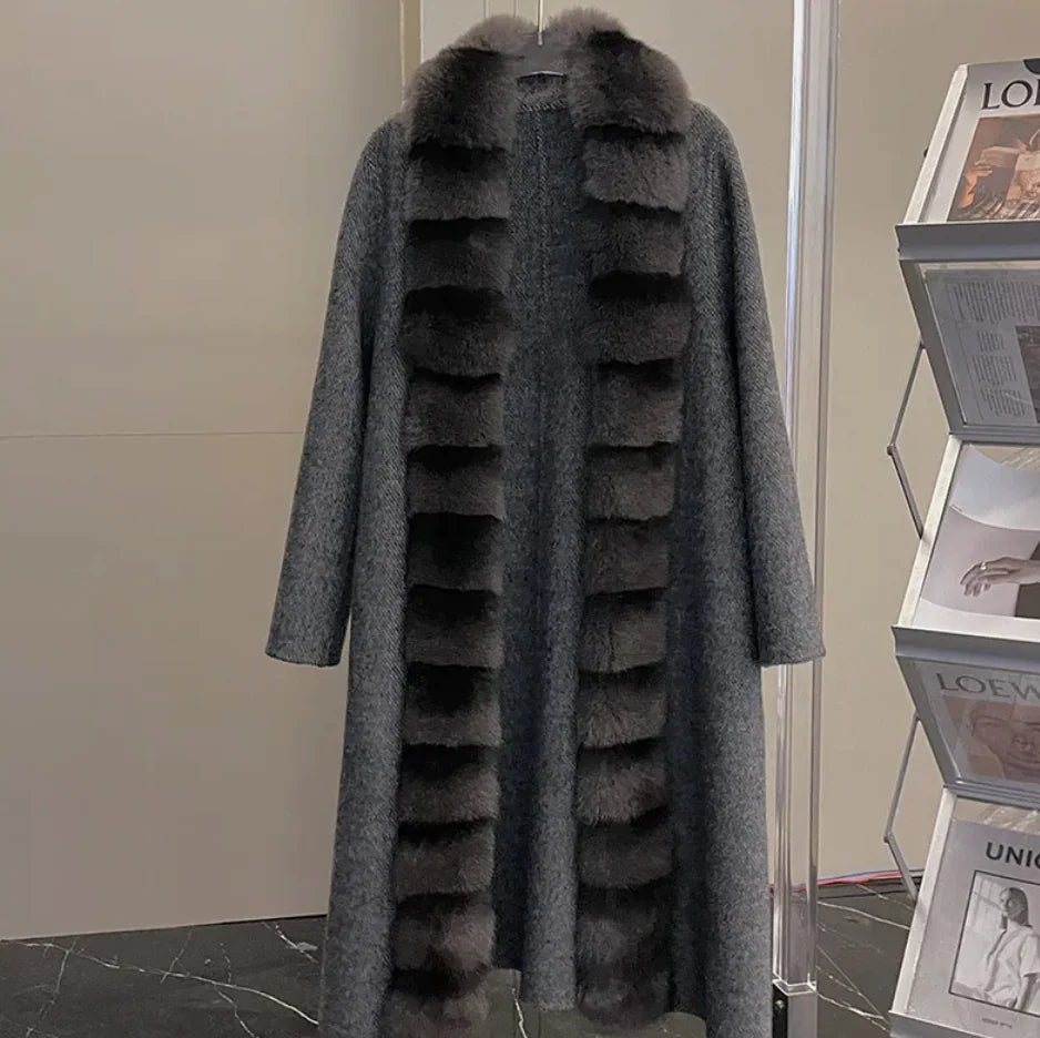 Alpaca Wool Elegance Coat with Removable Fox Collar