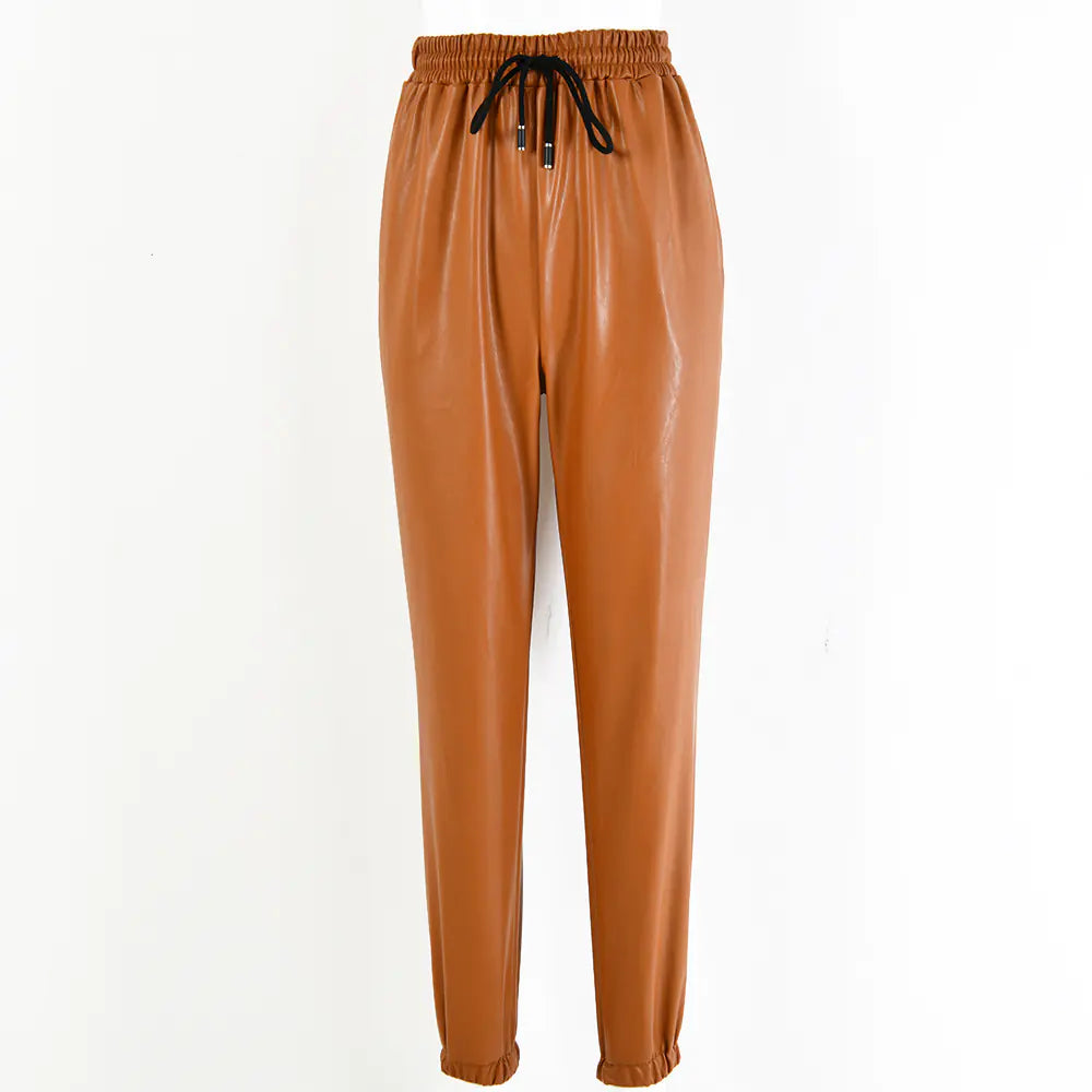 Chic PU Leather Tapered Trousers