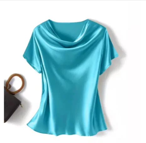 Satin Silk Short-Sleeve Blouse