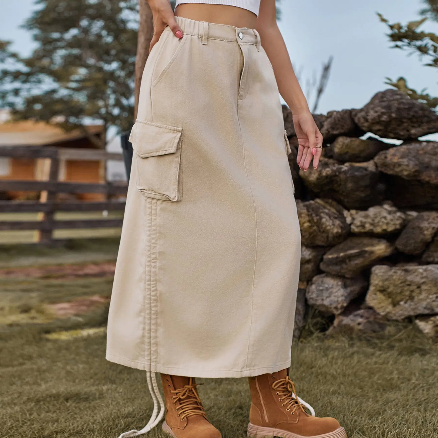 American Denim Casual Midi Skirt