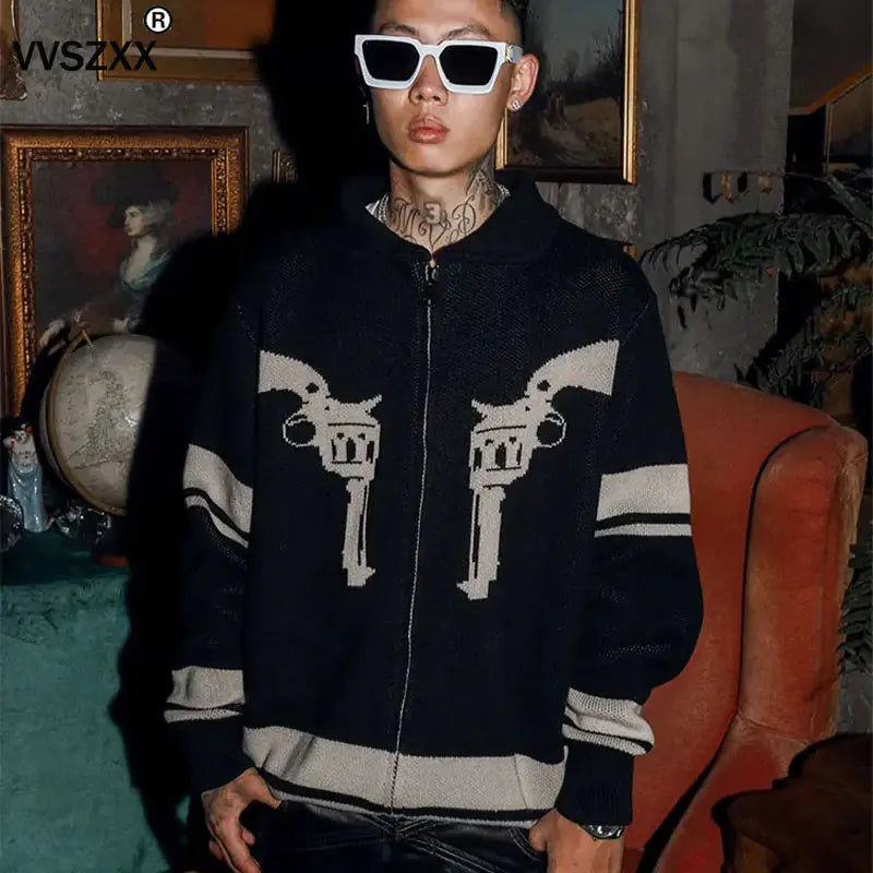 Retro Zip-Up Cardigan Sweater for Men