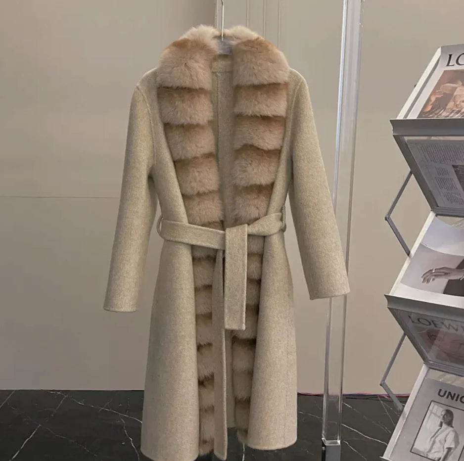 Alpaca Wool Elegance Coat with Removable Fox Collar