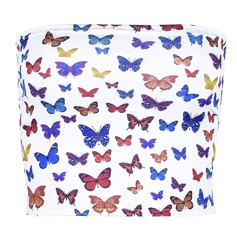 Chic One-Shoulder Butterfly Crop Tee
