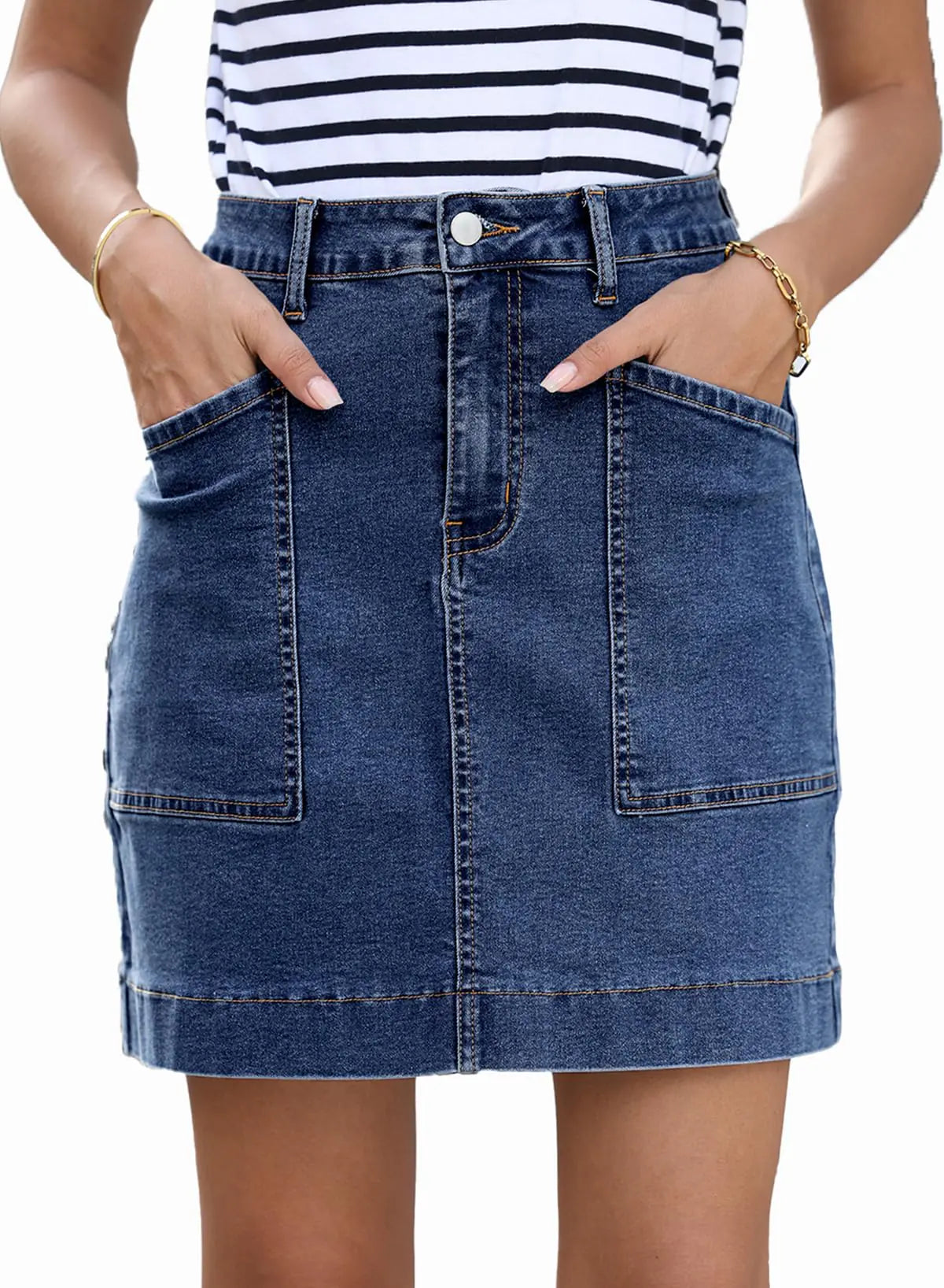 Sidefeel Women's High Rise Denim Mini Skirt with Pockets