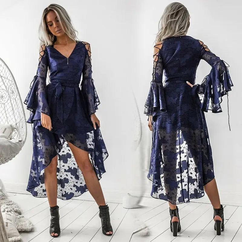 V-Neck Lace-Up Elegance Dress