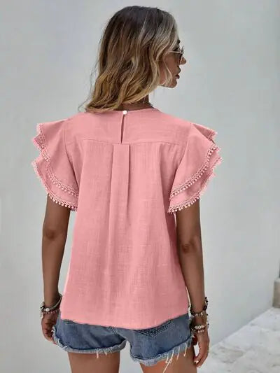 Chic Ruffle Lace Sleeve Top