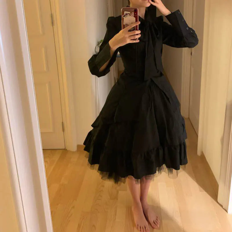 Chic Ruffled Princess Gown with Bow Tie
