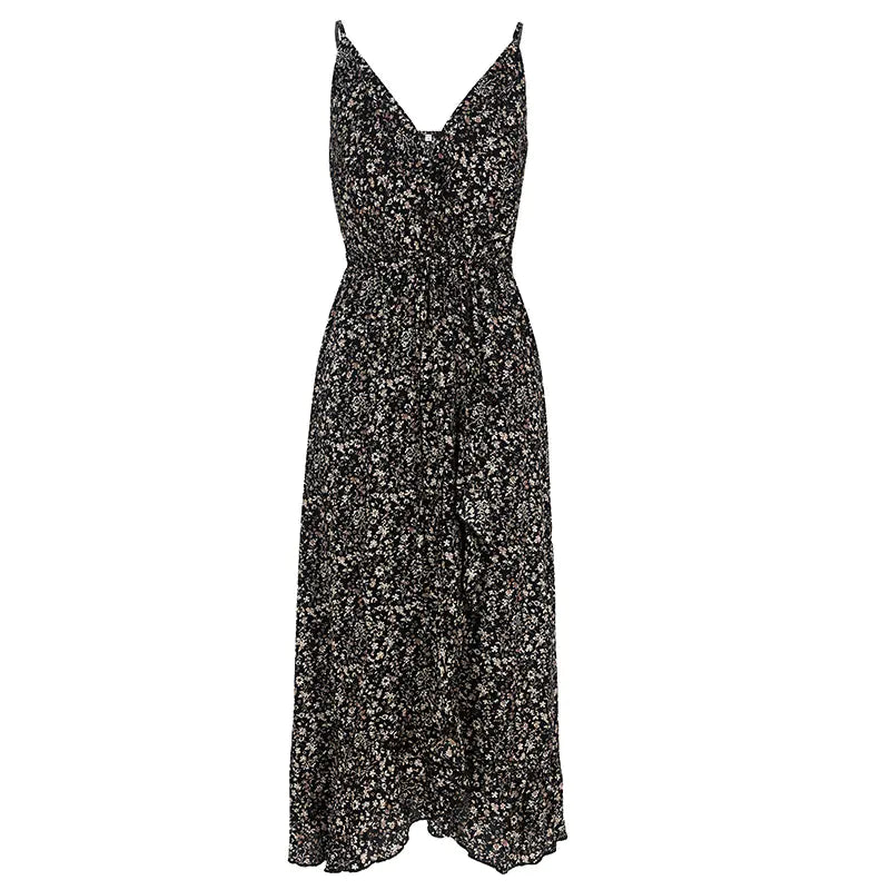 Chic Blossom Maxi Dress with Knot Straps