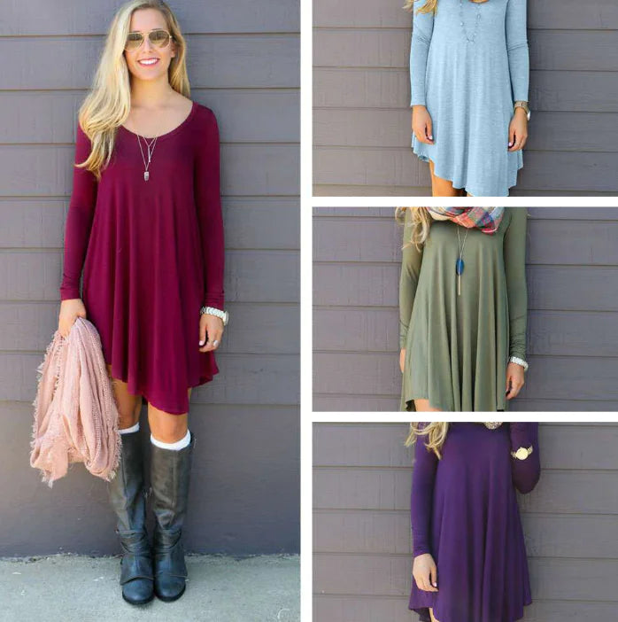 Chic Irregular Hem Long Sleeve Dress