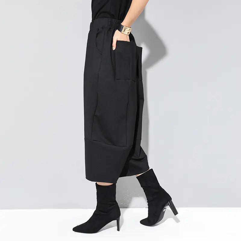 Chic Wide-Leg Black Casual Trousers