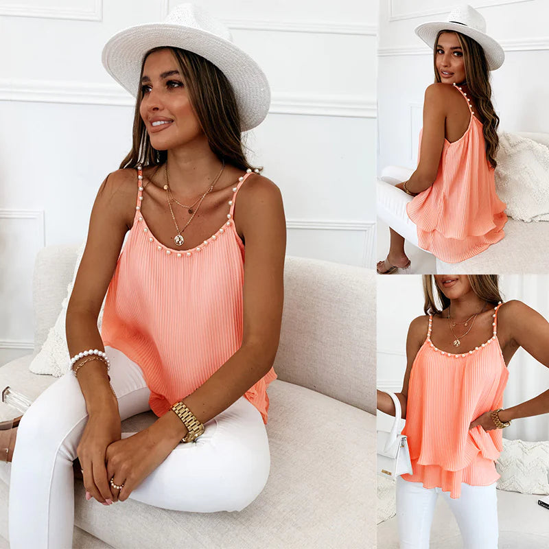 Chic Pearl Pleated Tank