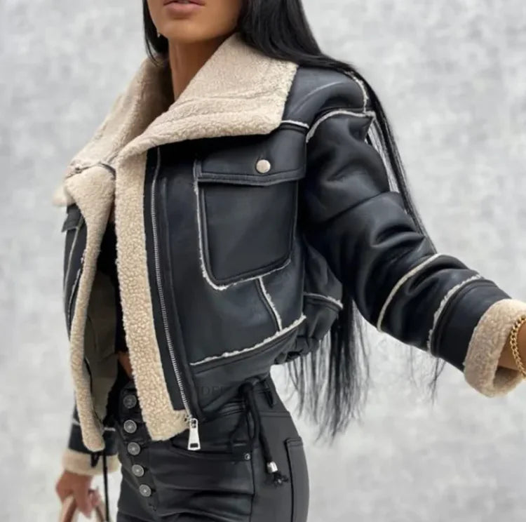 Chic Lapel Leather Jacket