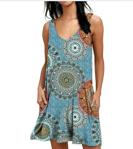 Sleeveless V-Neck Patterned Blouse
