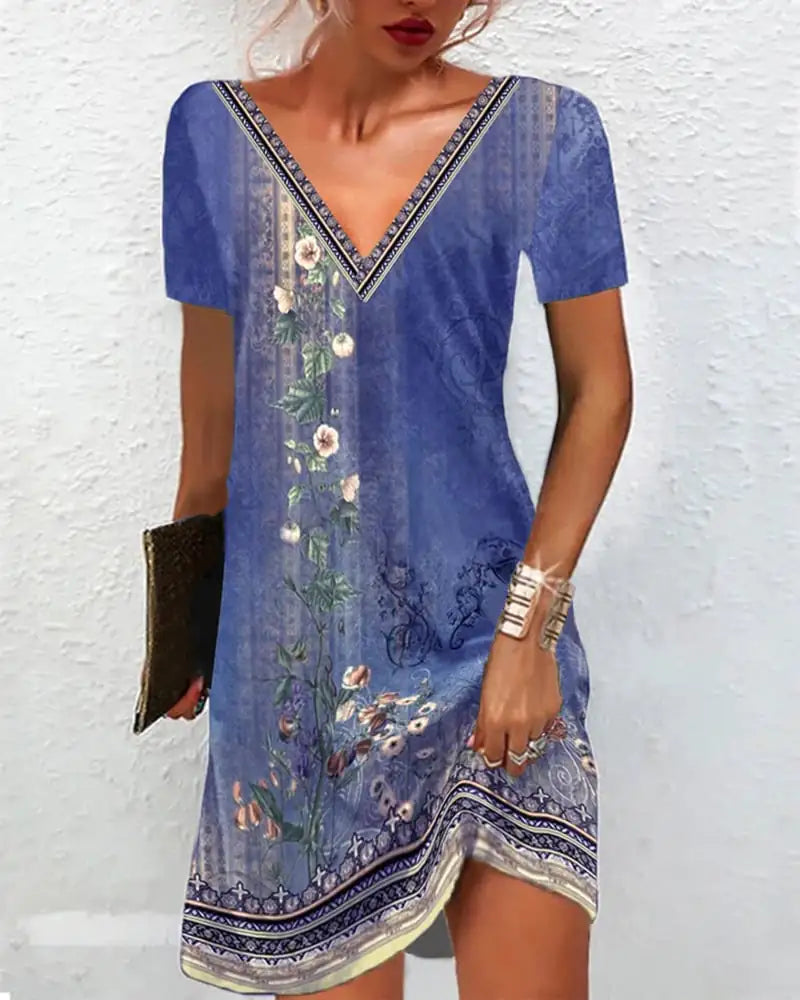 Stylish V-neck Print Dress